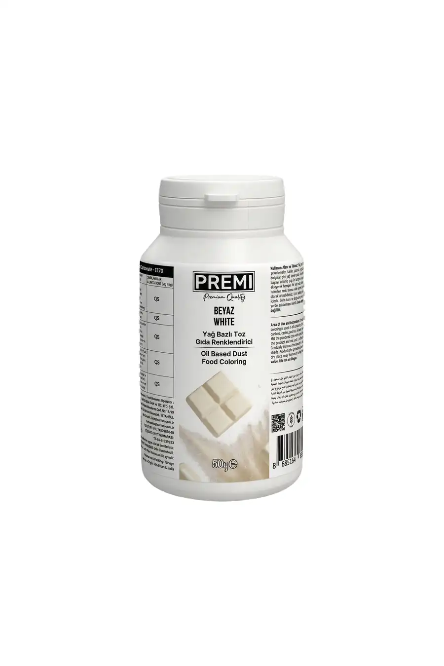 Premi Yağ Bazlı Toz Gıda Boyası Beyaz 50 g