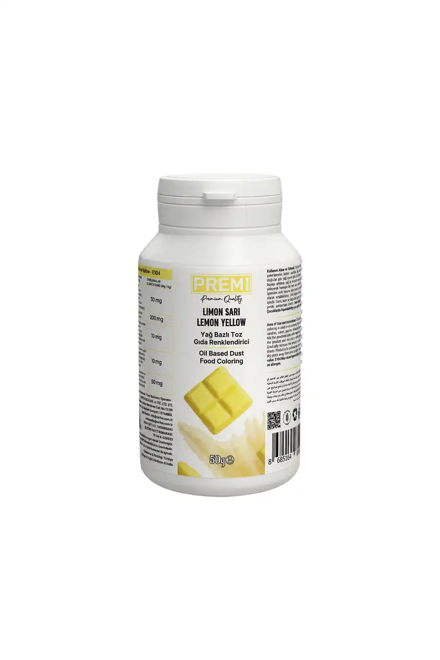 Premi Yağ Bazlı Toz Gıda Boyası Limon Sarı 50 g