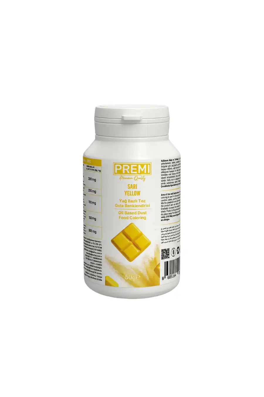 Premi Yağ Bazlı Toz Gıda Boyası Sarı 50 g